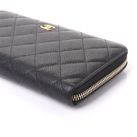 chanel black caviar l-zip wallet|Long Wallets .